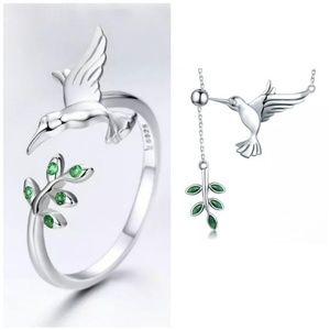Sterling Silver Emerald Hummingbird Necklace/Ring